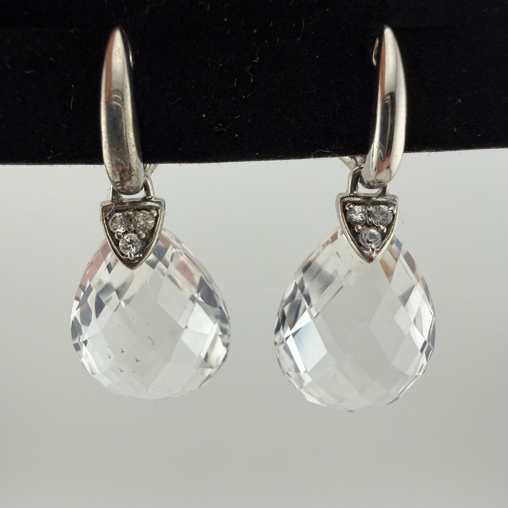 Sterling Silver Women Crystal Teardrop Drop Earrings 925 Clear CZ Leverback